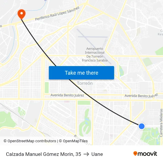 Calzada Manuel Gómez Morin, 35 to Uane map
