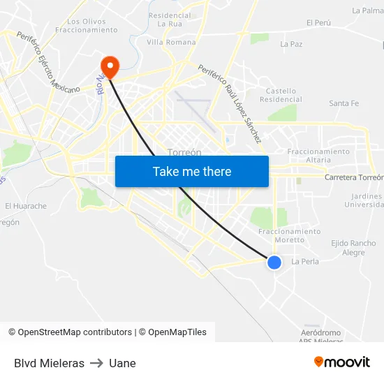 Blvd Mieleras to Uane map