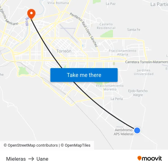 Mieleras to Uane map