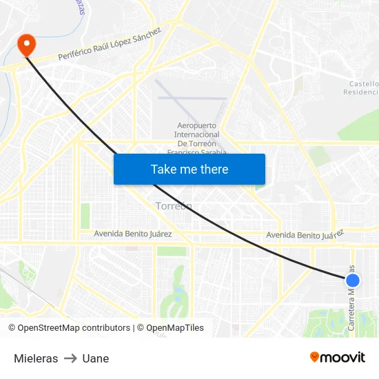 Mieleras to Uane map