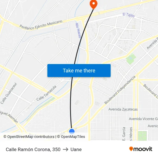 Calle Ramón Corona, 350 to Uane map
