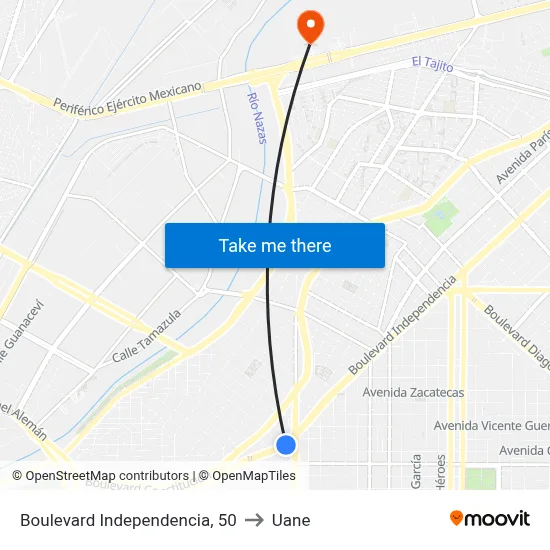 Boulevard Independencia, 50 to Uane map