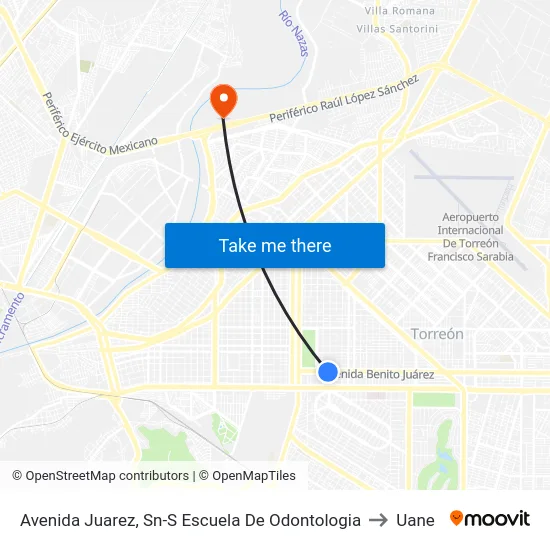 Avenida Juarez, Sn-S Escuela De Odontologia to Uane map