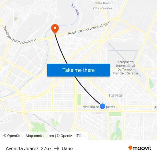 Avenida Juarez, 2767 to Uane map