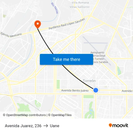 Avenida Juarez, 236 to Uane map