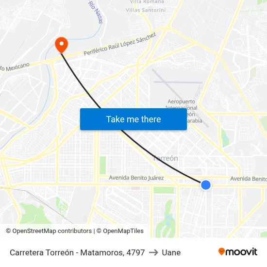 Carretera Torreón - Matamoros, 4797 to Uane map