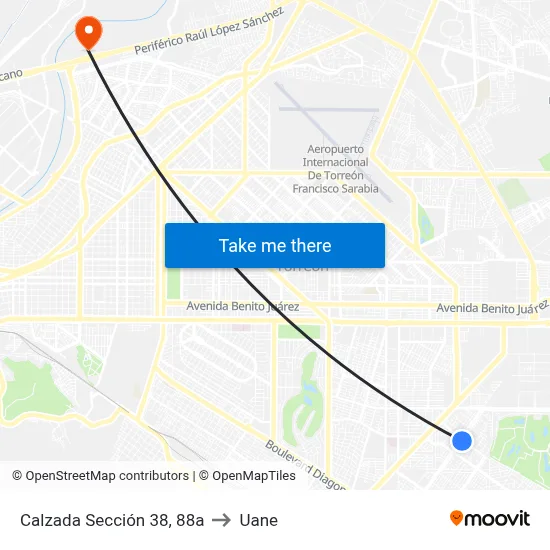 Calzada Sección 38, 88a to Uane map