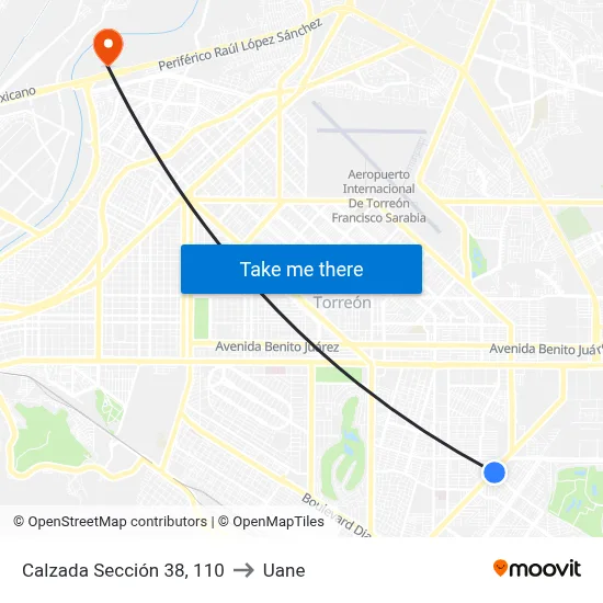 Calzada Sección 38, 110 to Uane map
