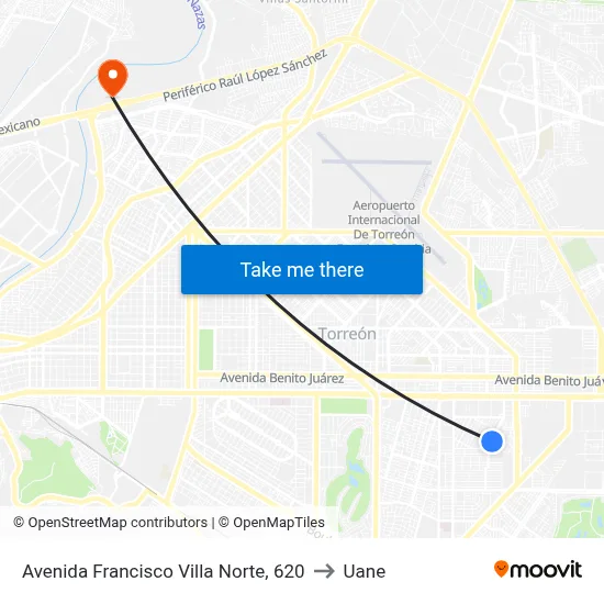 Avenida Francisco Villa Norte, 620 to Uane map