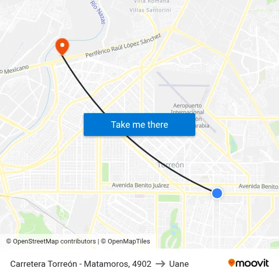 Carretera Torreón - Matamoros, 4902 to Uane map