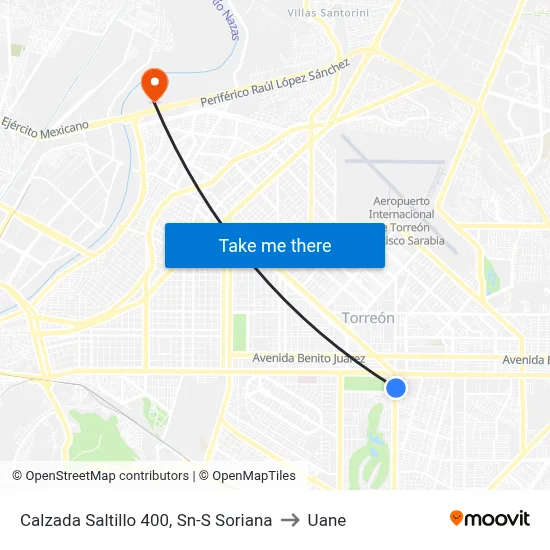 Calzada Saltillo 400, Sn-S Soriana to Uane map