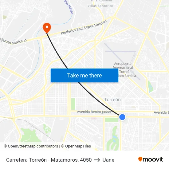 Carretera Torreón - Matamoros, 4050 to Uane map