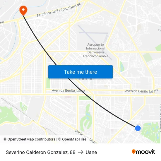 Severino Calderon Gonzalez, 88 to Uane map