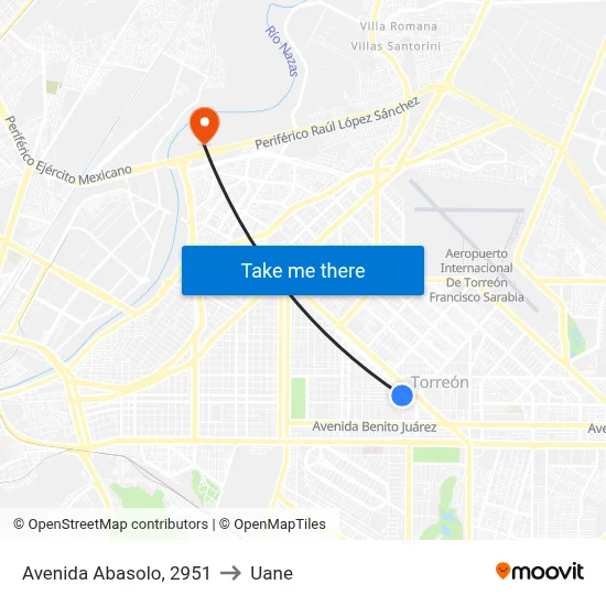 Avenida Abasolo, 2951 to Uane map