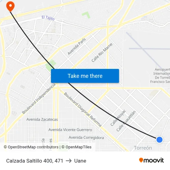 Calzada Saltillo 400, 471 to Uane map