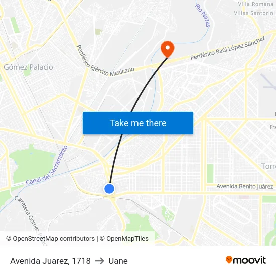 Avenida Juarez, 1718 to Uane map