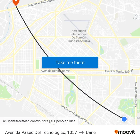 Avenida Paseo Del Tecnológico, 1057 to Uane map