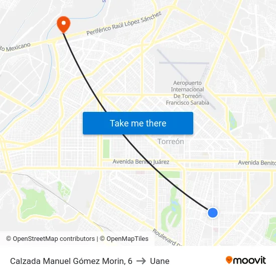 Calzada Manuel Gómez Morin, 6 to Uane map