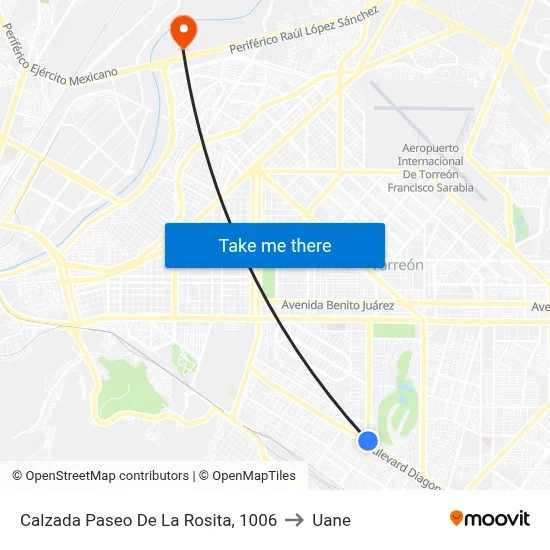 Calzada Paseo De La Rosita, 1006 to Uane map