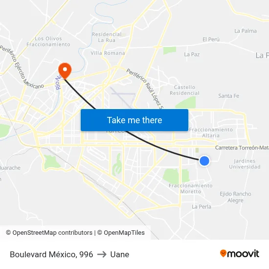 Boulevard México, 996 to Uane map