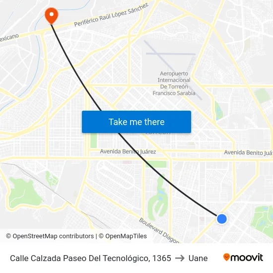 Calle Calzada Paseo Del Tecnológico, 1365 to Uane map