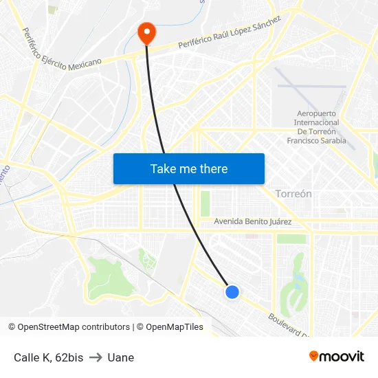 Calle K, 62bis to Uane map