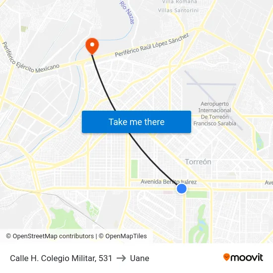 Calle H. Colegio Militar, 531 to Uane map