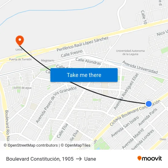 Boulevard Constitución, 1905 to Uane map