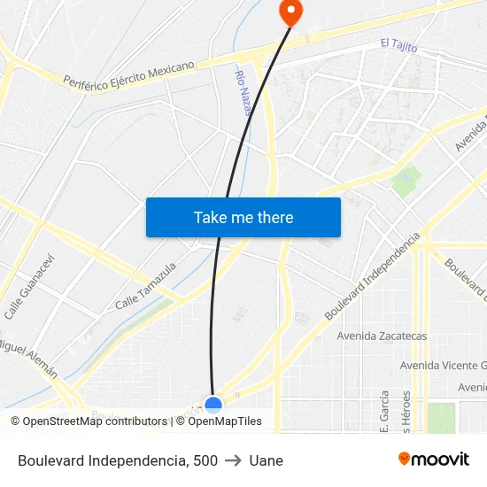 Boulevard Independencia, 500 to Uane map