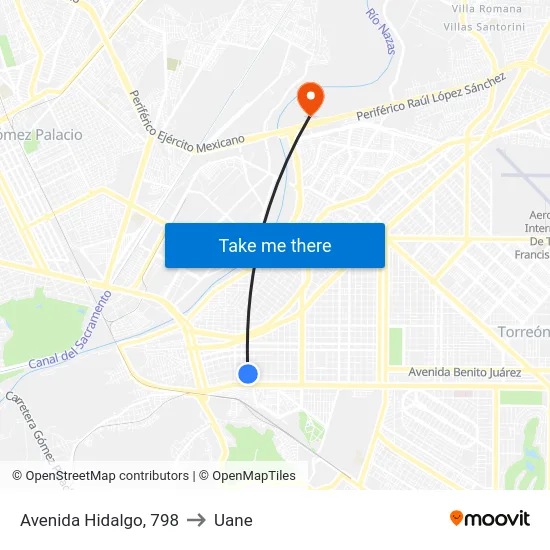 Avenida Hidalgo, 798 to Uane map