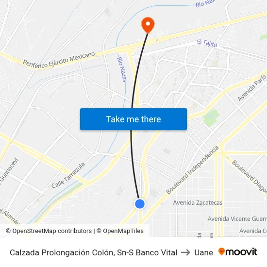Calzada Prolongación Colón, Sn-S Banco Vital to Uane map