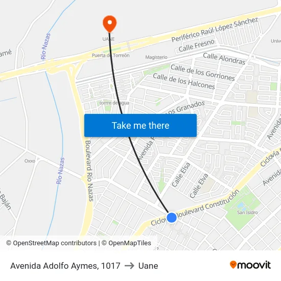Avenida Adolfo Aymes, 1017 to Uane map