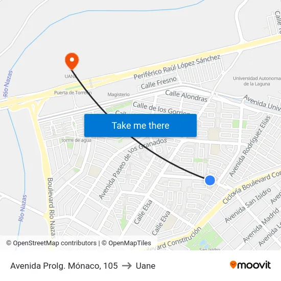 Avenida Prolg. Mónaco, 105 to Uane map