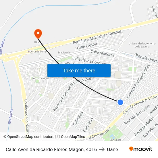 Calle Avenida Ricardo Flores Magón, 4016 to Uane map