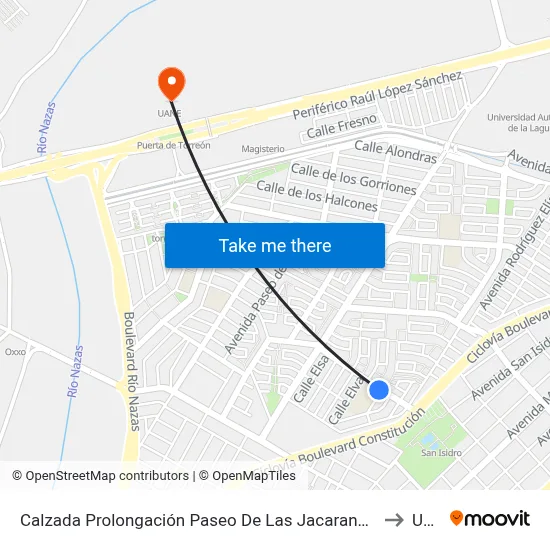 Calzada Prolongación Paseo De Las Jacarandas Oriente, 413 to Uane map