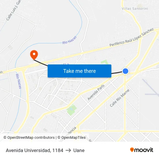 Avenida Universidad, 1184 to Uane map