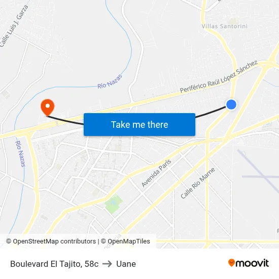 Boulevard El Tajito, 58c to Uane map