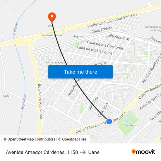 Avenida Amador Cárdenas, 1150 to Uane map