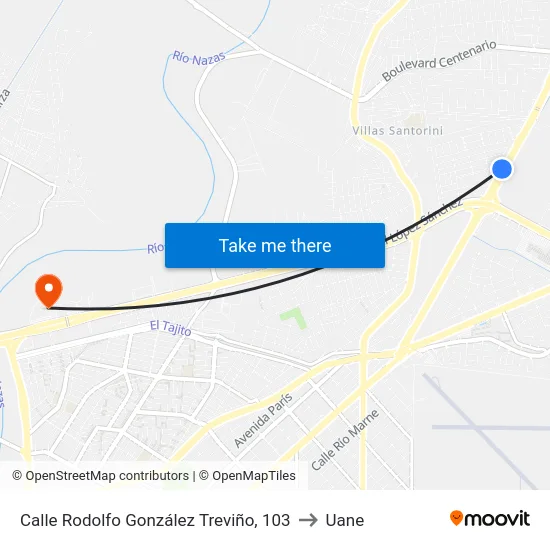 Calle Rodolfo González Treviño, 103 to Uane map