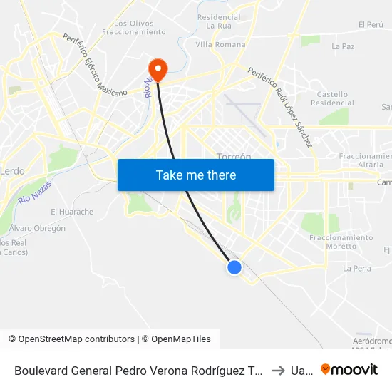 Boulevard General Pedro Verona Rodríguez Triana, 11 to Uane map