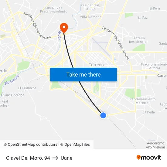Clavel Del Moro, 94 to Uane map