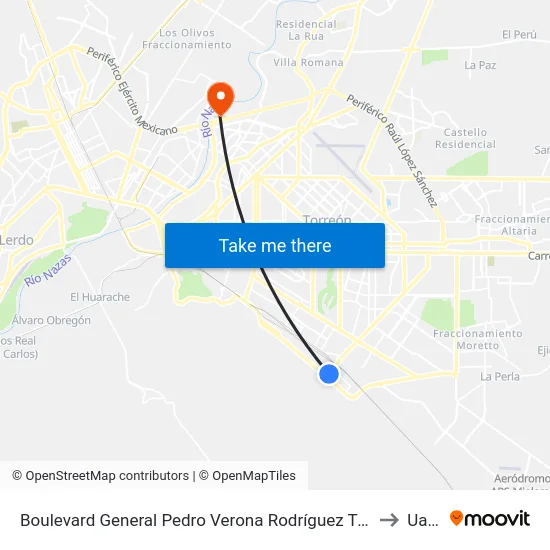 Boulevard General Pedro Verona Rodríguez Triana, 7 to Uane map