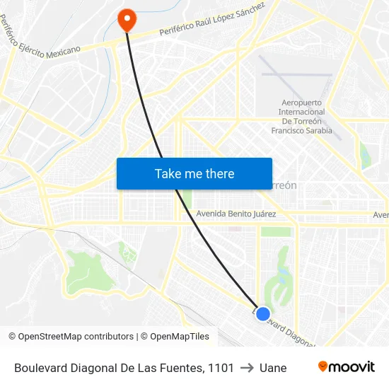 Boulevard Diagonal De Las Fuentes, 1101 to Uane map