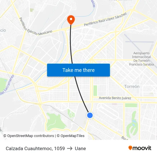 Calzada Cuauhtemoc, 1059 to Uane map