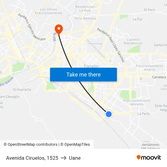 Avenida Ciruelos, 1525 to Uane map