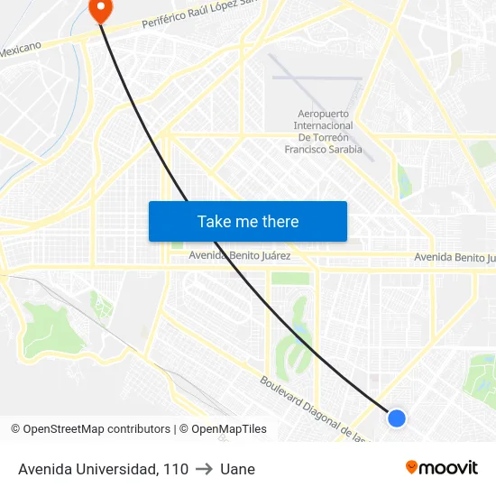 Avenida Universidad, 110 to Uane map