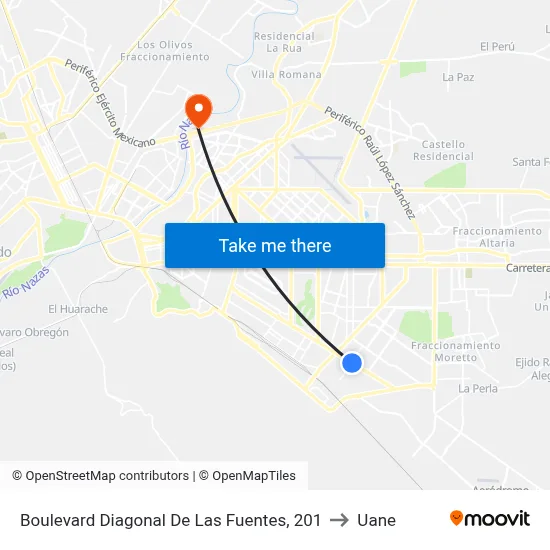 Boulevard Diagonal De Las Fuentes, 201 to Uane map