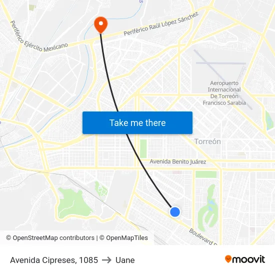 Avenida Cipreses, 1085 to Uane map