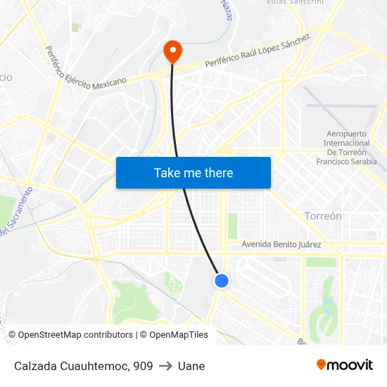 Calzada Cuauhtemoc, 909 to Uane map