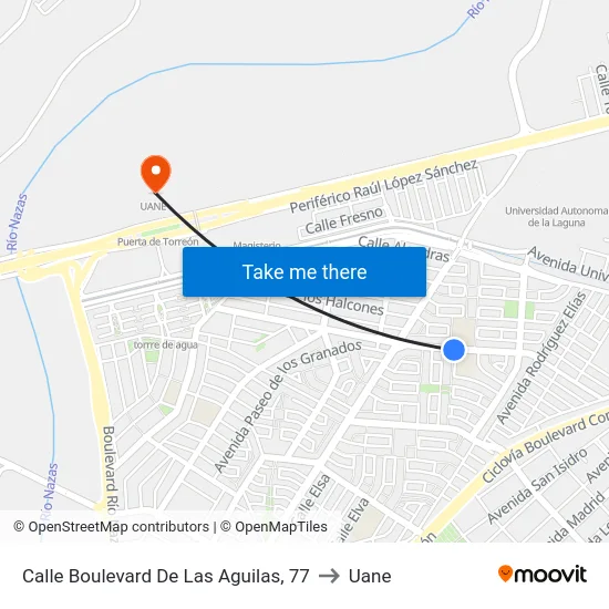 Calle Boulevard De Las Aguilas, 77 to Uane map